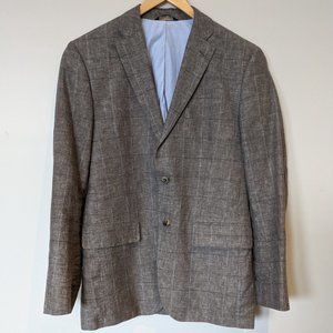 Tasso Elba Island Linen Cotton Grey Blue Plaid Blazer Size Small 36 38